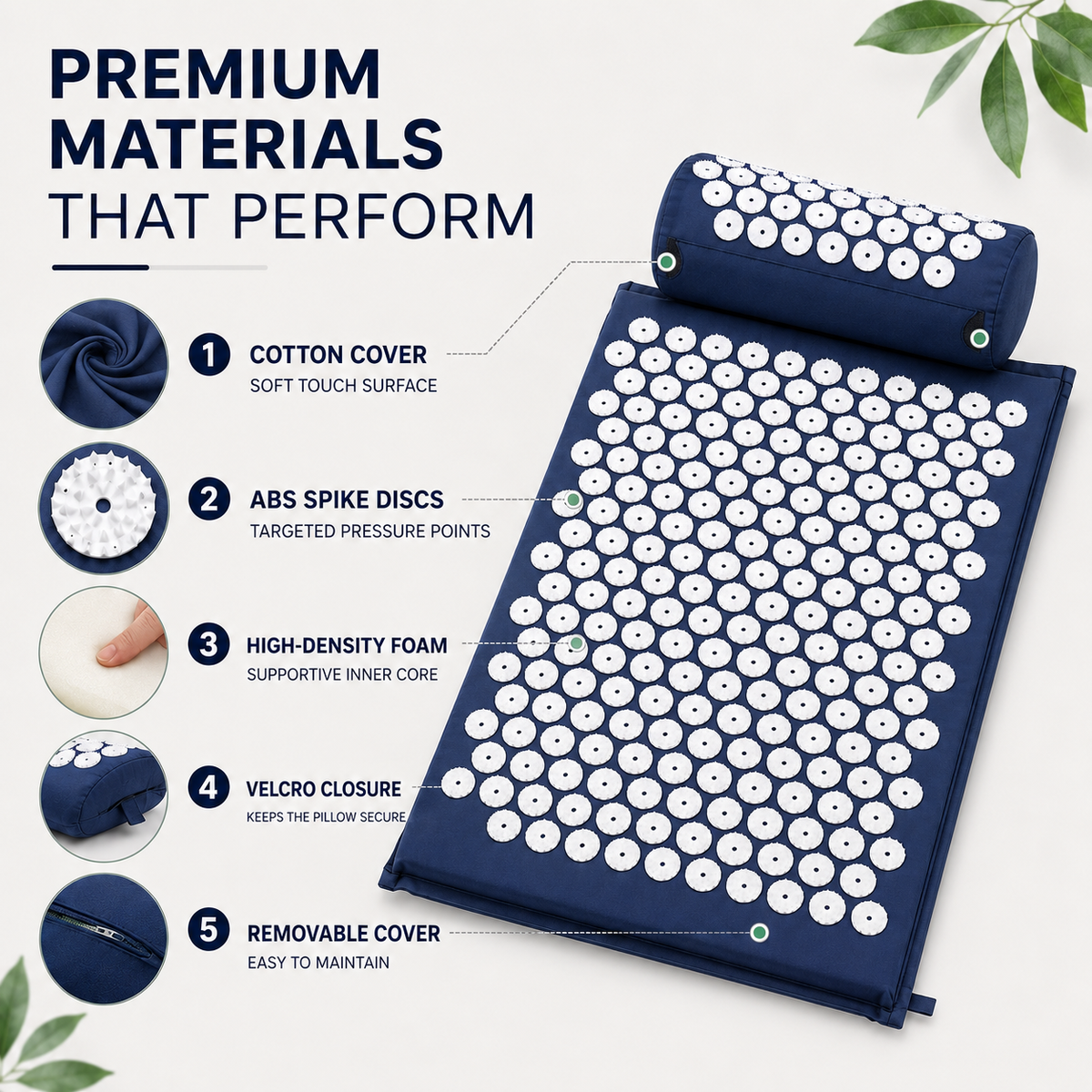 Acupressure Therapy Mat Set with Neck Support Cushion and Spike Discs