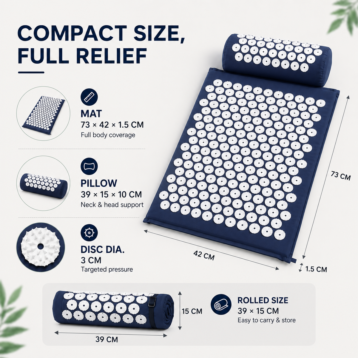 Acupressure Therapy Mat Set with Neck Support Cushion and Spike Discs
