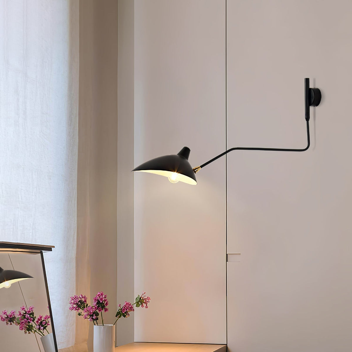 Adjustable Arm Metal Wall Sconce with LED Lighting in Black or White