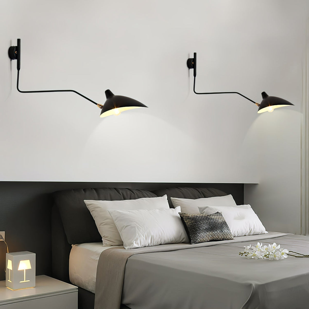 Adjustable Arm Metal Wall Sconce with LED Lighting in Black or White