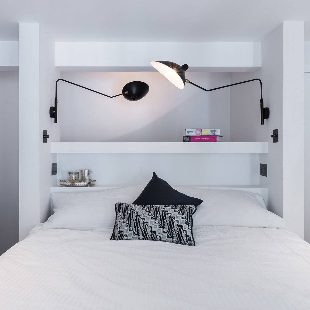 Adjustable Arm Metal Wall Sconce with LED Lighting in Black or White