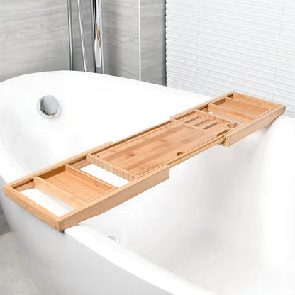 Adjustable Bamboo Bath Caddy – Water-Resistant Tray for Books, Tablets and Bath Essentials