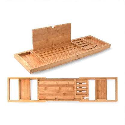 Adjustable Bamboo Bath Caddy – Water-Resistant Tray for Books, Tablets and Bath Essentials