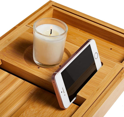 Adjustable Bamboo Bath Caddy – Water-Resistant Tray for Books, Tablets and Bath Essentials
