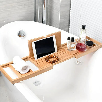 Adjustable Bamboo Bath Caddy – Water-Resistant Tray for Books, Tablets and Bath Essentials
