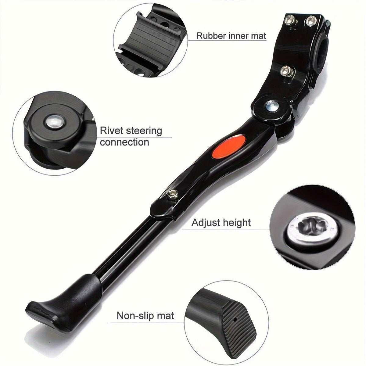 Adjustable Bicycle Side Kickstand with Aluminium and Plastic Construction