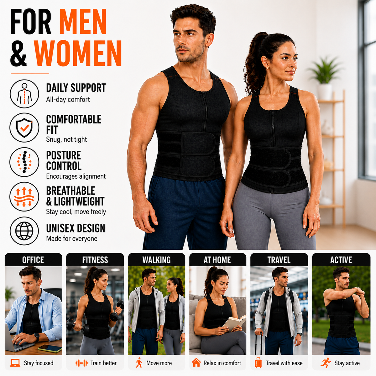 Adjustable Clavicle Posture Brace with Upper Back Waist Support and Breathable Neoprene