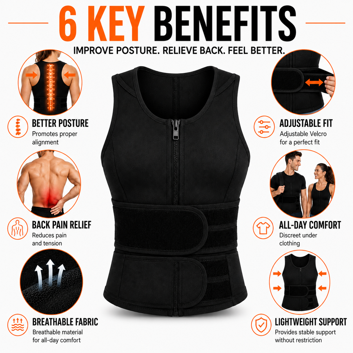 Adjustable Clavicle Posture Brace with Upper Back Waist Support and Breathable Neoprene