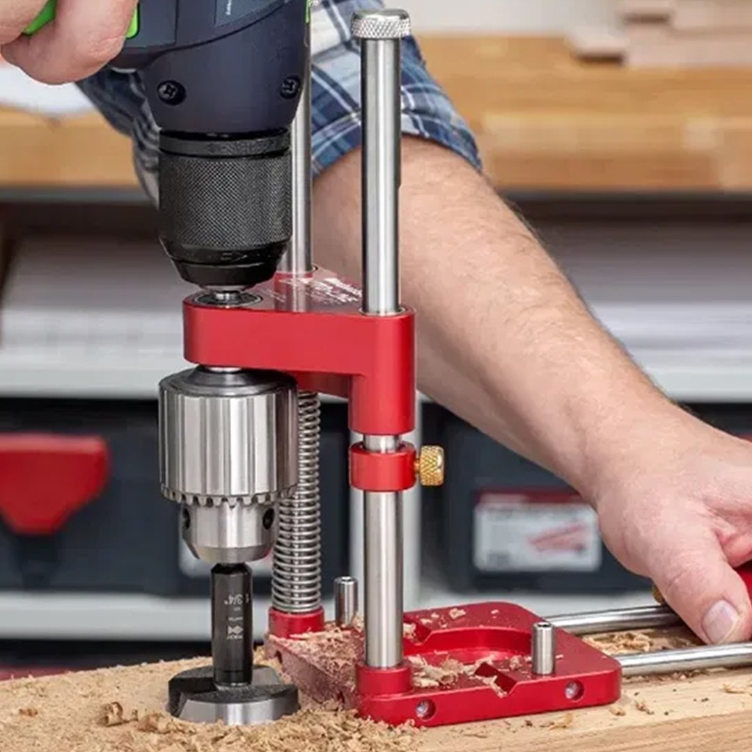 Adjustable Drill Press Guide for Handheld Drills, Portable Woodworking Jig