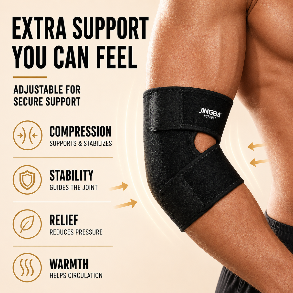 Adjustable Elbow Compression Brace with Mercerised Fabric