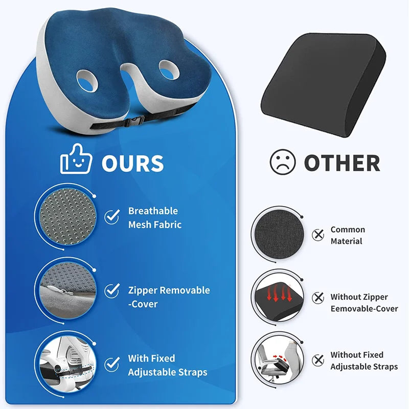 Adjustable Memory Foam Seat Cushion with Ergonomic Sit Bone Support
