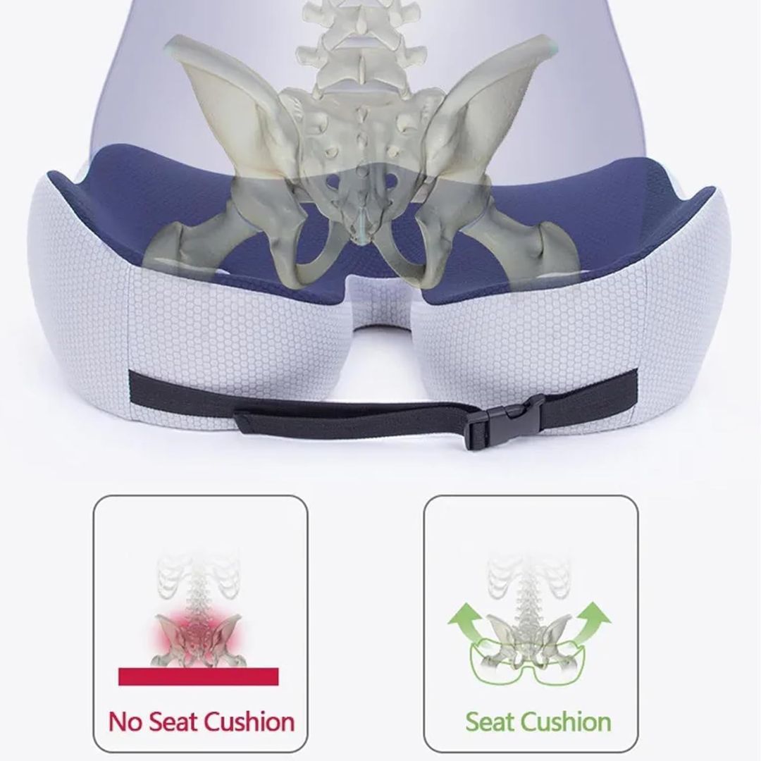 Adjustable Memory Foam Seat Cushion with Ergonomic Sit Bone Support