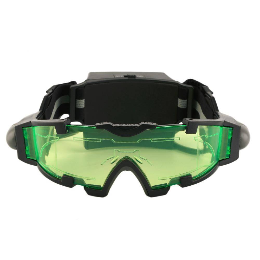 Adjustable Night Vision Goggles with Green-Tinted Lenses and Flip-Out Lights