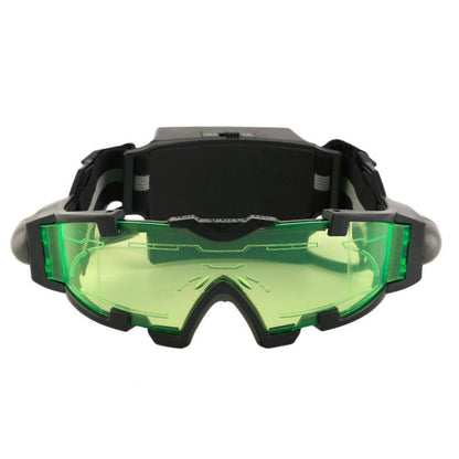 Adjustable Night Vision Goggles with Green-Tinted Lenses and Flip-Out Lights