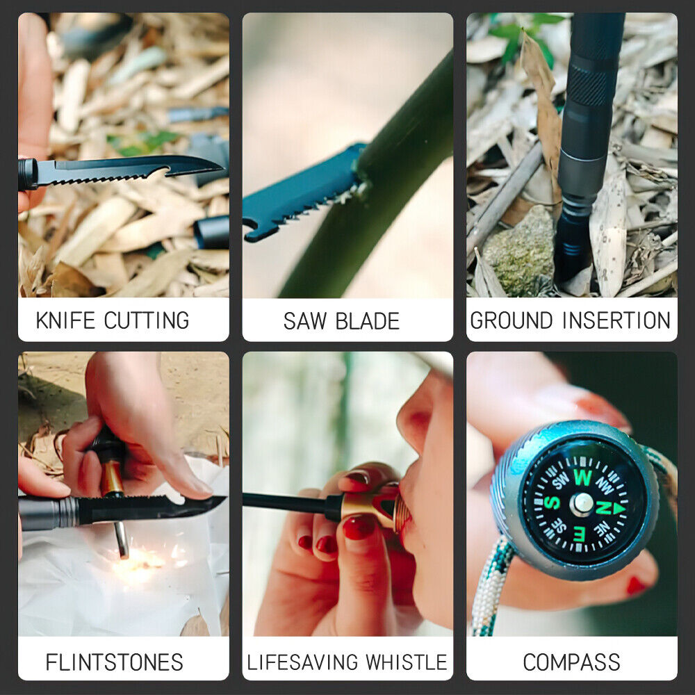 Adjustable Outdoor Trekking Pole with Integrated 7-in-1 Survival Tool Kit