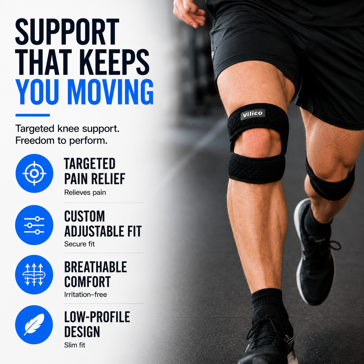 Adjustable Patellar Support Strap with Hook and Loop Closure