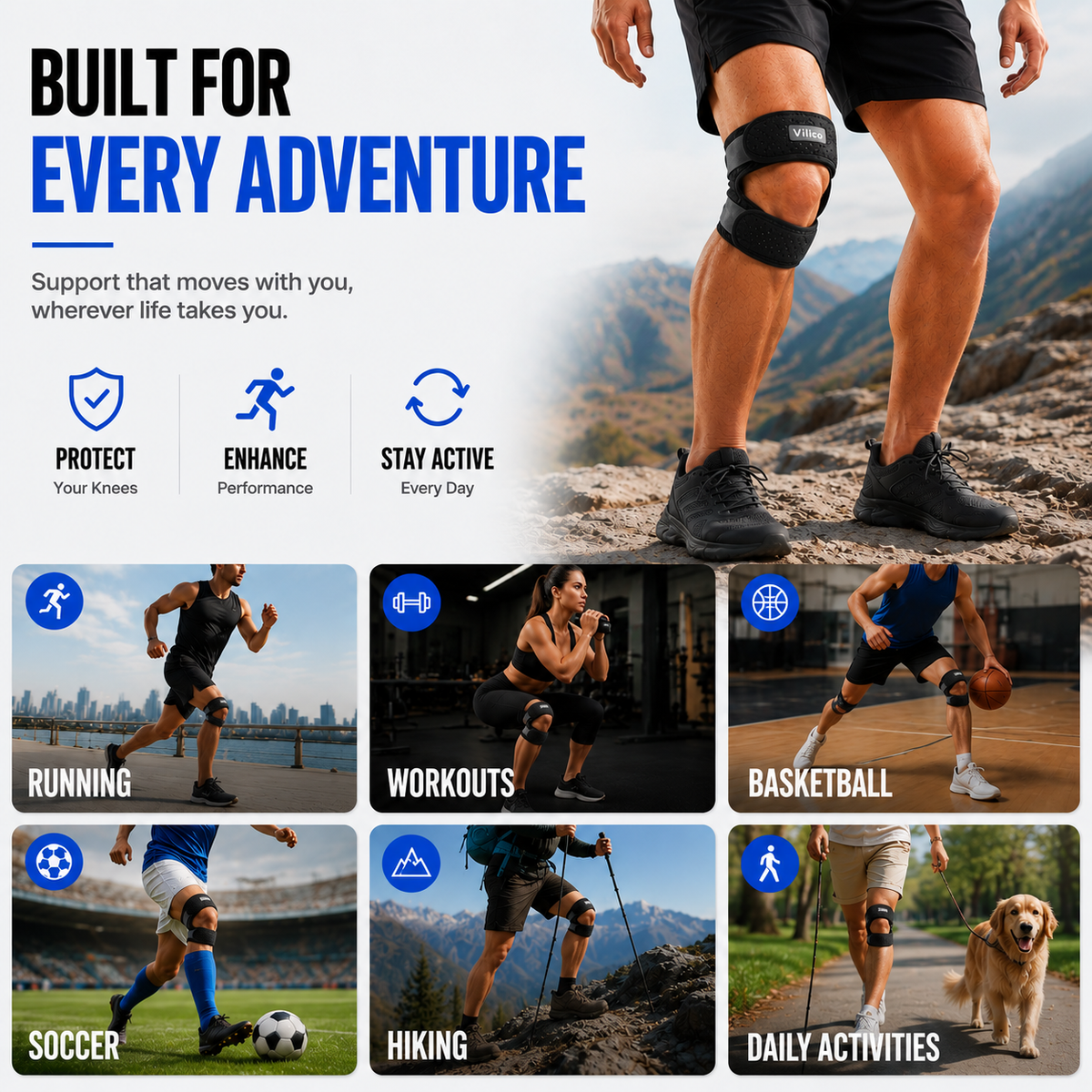 Adjustable Patellar Support Strap with Hook and Loop Closure