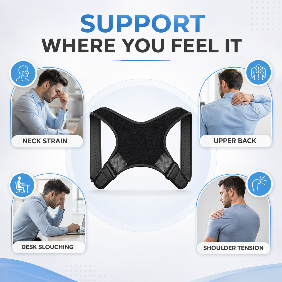 Adjustable Shoulder Posture Brace with Soft-Edged Straps and Discreet Fit