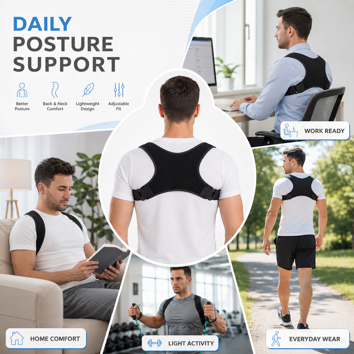 Adjustable Shoulder Posture Brace with Soft-Edged Straps and Discreet Fit