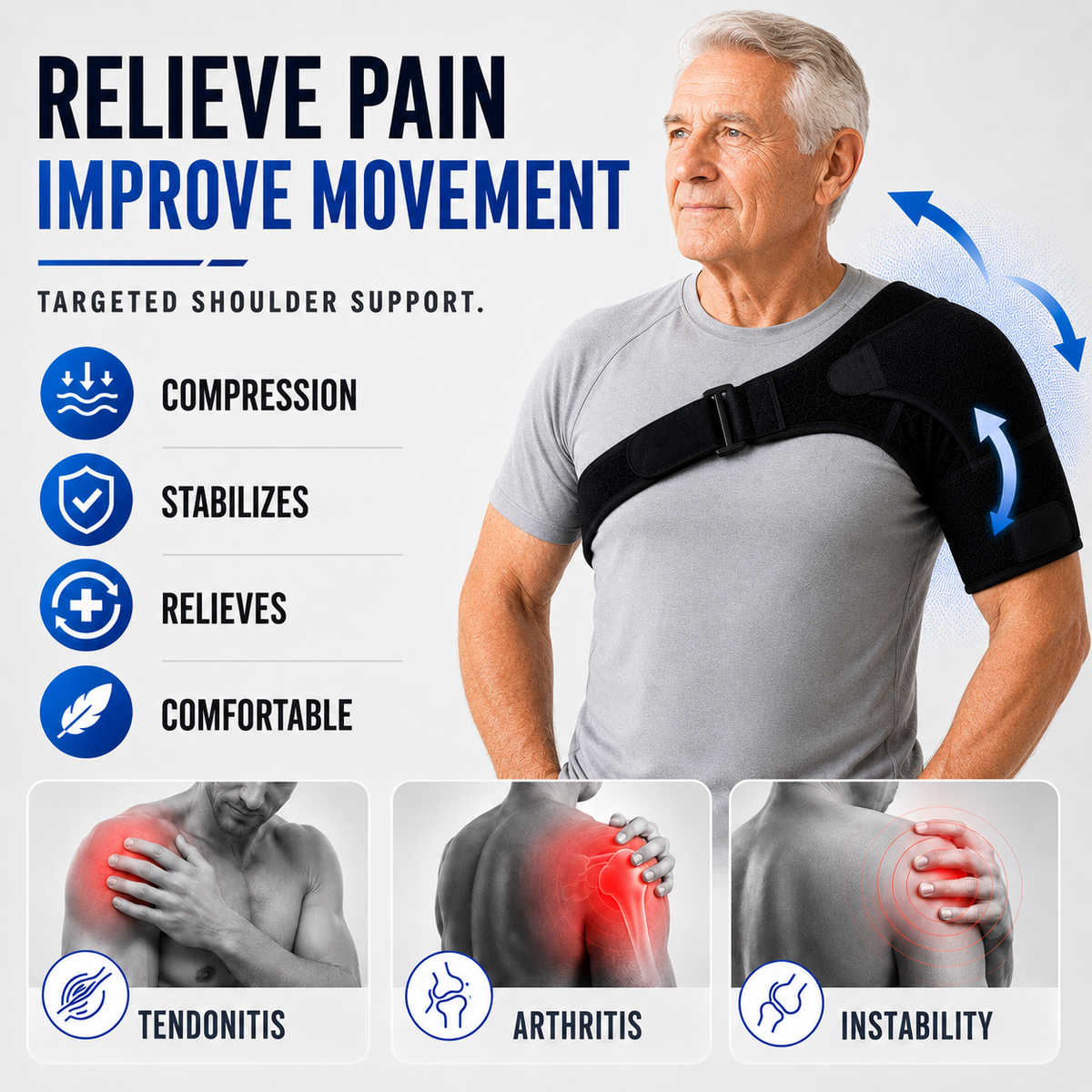 Adjustable Shoulder Support Wrap with Compression Fit and Breathable Construction