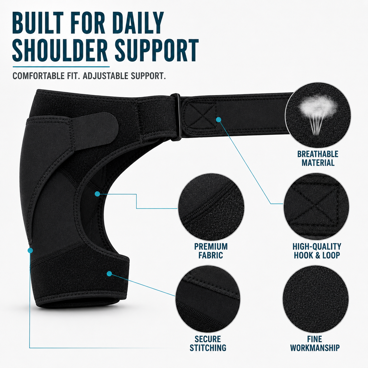 Adjustable Shoulder Support Wrap with Compression Fit and Breathable Construction