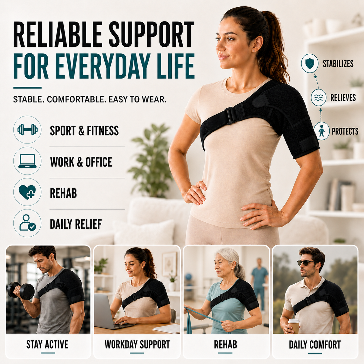 Adjustable Shoulder Support Wrap with Compression Fit and Breathable Construction