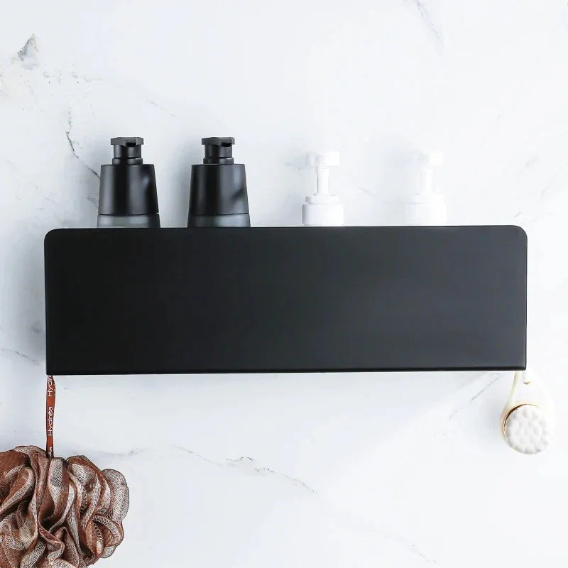 Aluminium Bathroom Wall Shelf with Side Hooks and Matte Finish