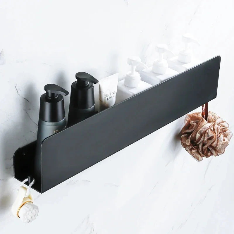 Aluminium Bathroom Wall Shelf with Side Hooks and Matte Finish