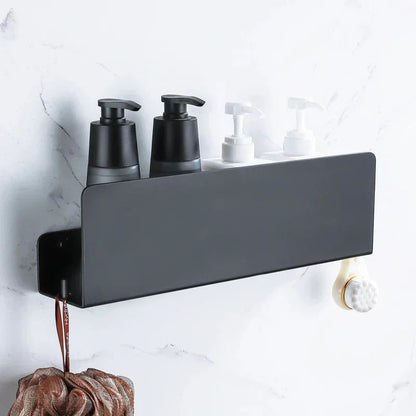 Aluminium Bathroom Wall Shelf with Side Hooks and Matte Finish