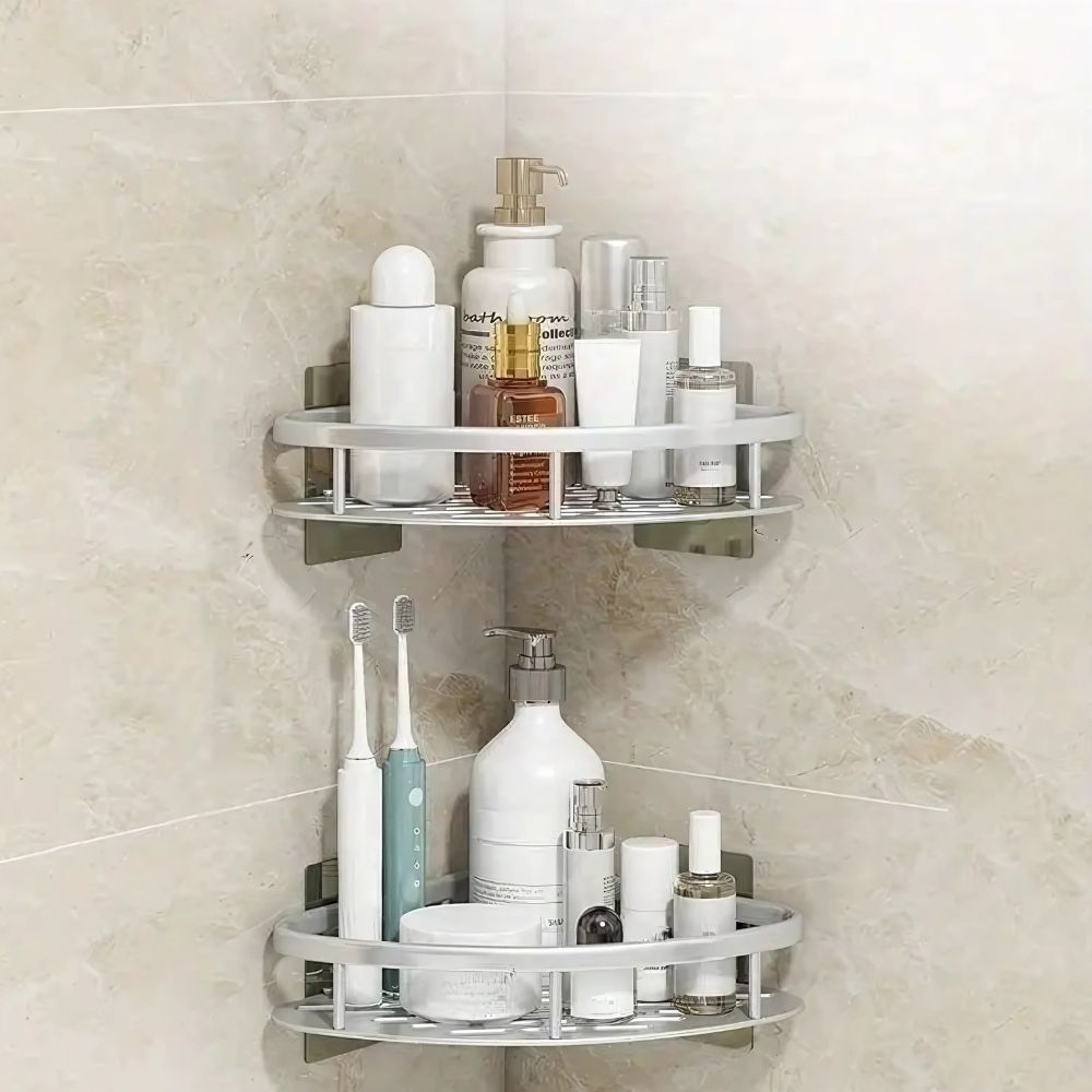 Aluminium Shower Shelf with Open Frame Design and Self Adhesive Mounting