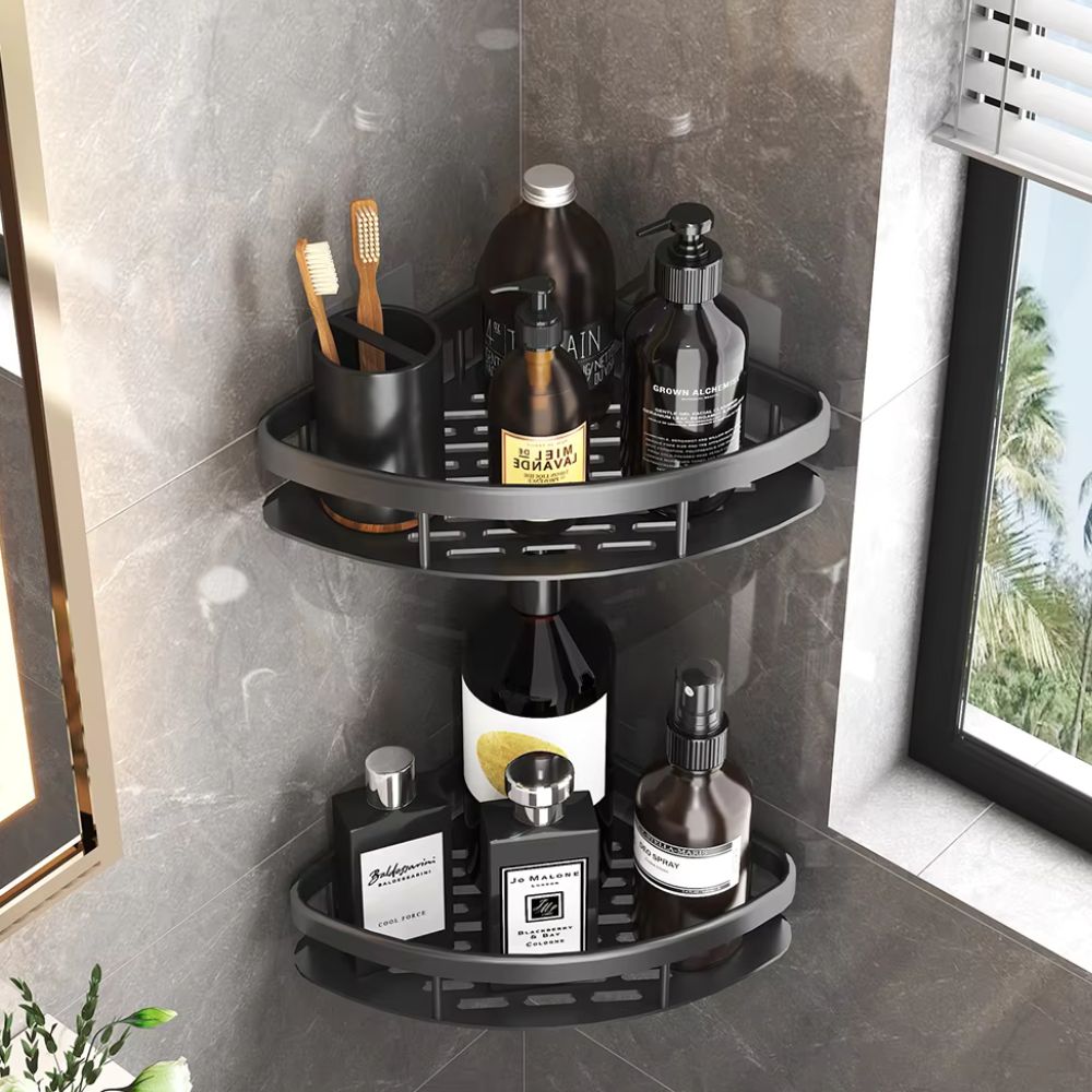 Aluminium Shower Shelf with Open Frame Design and Self Adhesive Mounting