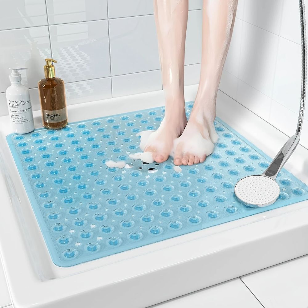 Antislip PVC Shower Mat with Drainage Holes and Textured Surface for Bathroom Floors