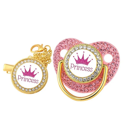 Baby Crown Pacifier and Clip Set with Protective Lid