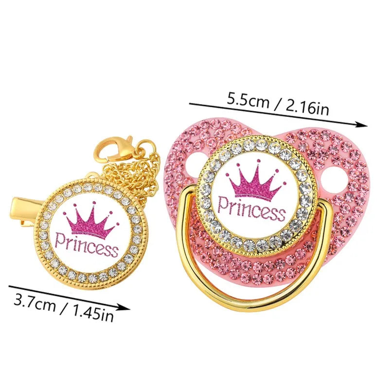 Baby Crown Pacifier and Clip Set with Protective Lid