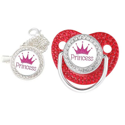 Baby Crown Pacifier and Clip Set with Protective Lid