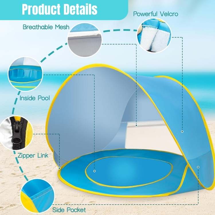 Baby Pop-Up Beach Tent with Built-In Splash Pool and UPF 50+ Shade