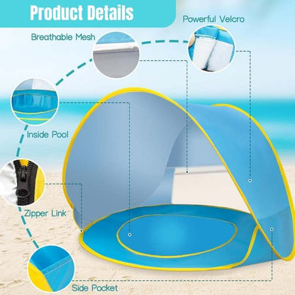 Baby Pop-Up Beach Tent with Built-In Splash Pool and UPF 50+ Shade