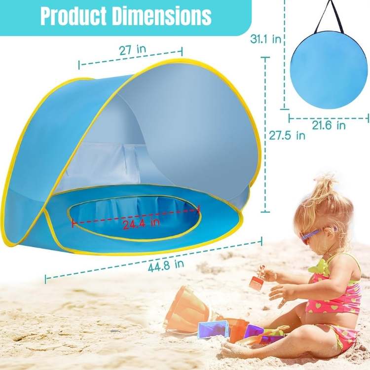 Baby Pop-Up Beach Tent with Built-In Splash Pool and UPF 50+ Shade