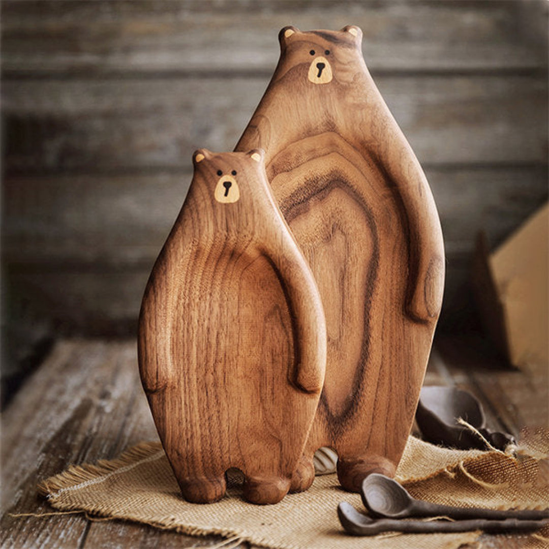 Bear-Shaped Wooden Serving Board Made from Food-Safe Wood