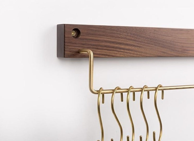 Beech Wood Towel Rack with Brass Bar for Bathroom and Home Organisation