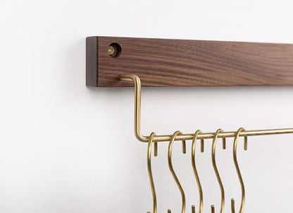 Beech Wood Towel Rack with Brass Bar for Bathroom and Home Organisation