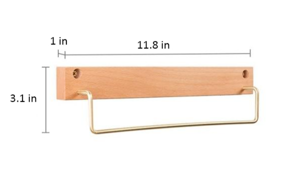 Beech Wood Towel Rack with Brass Bar for Bathroom and Home Organisation