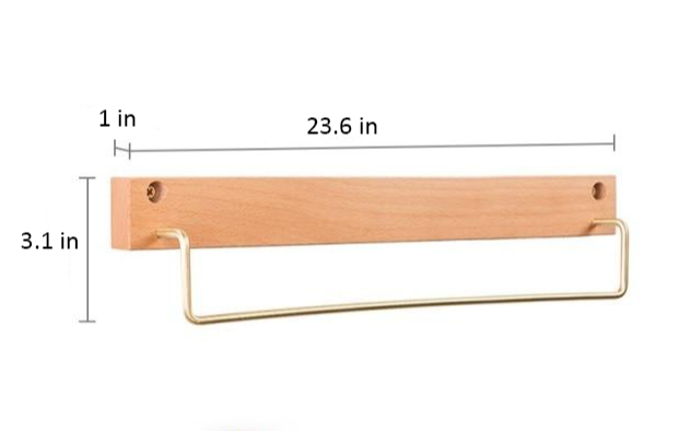 Beech Wood Towel Rack with Brass Bar for Bathroom and Home Organisation