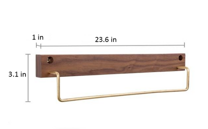 Beech Wood Towel Rack with Brass Bar for Bathroom and Home Organisation