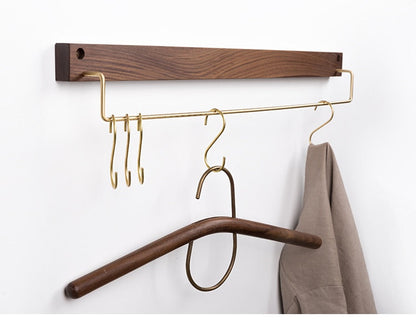 Beech Wood Towel Rack with Brass Bar for Bathroom and Home Organisation