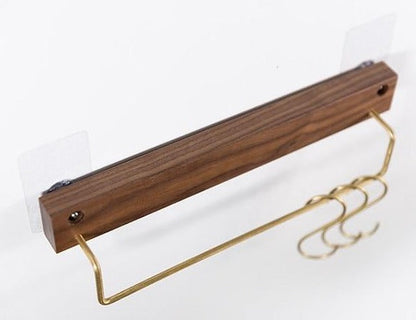 Beech Wood Towel Rack with Brass Bar for Bathroom and Home Organisation
