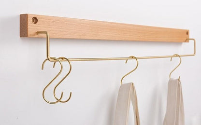 Beech Wood Towel Rack with Brass Bar for Bathroom and Home Organisation