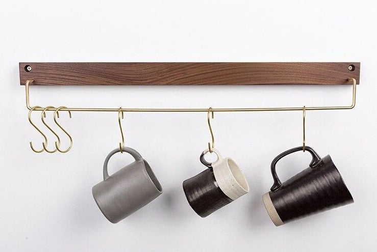 Beech Wood Towel Rack with Brass Bar for Bathroom and Home Organisation
