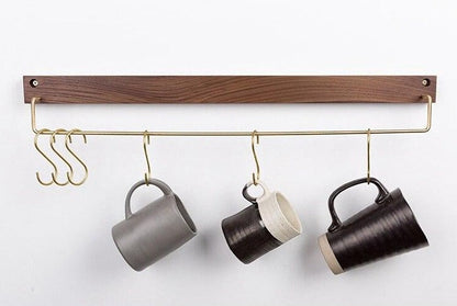 Beech Wood Towel Rack with Brass Bar for Bathroom and Home Organisation