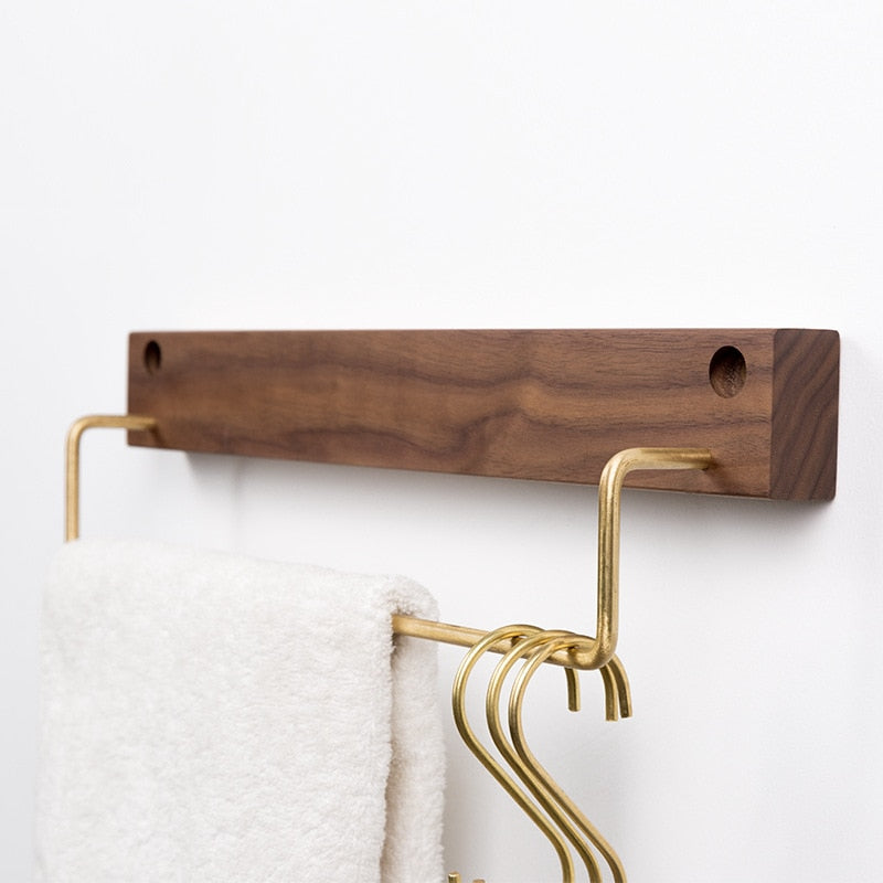 Beech Wood Towel Rack with Brass Bar for Bathroom and Home Organisation